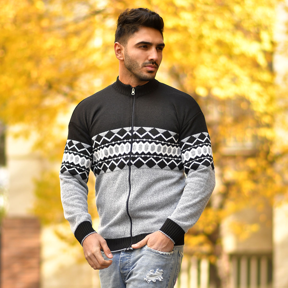 سوئيشرت بافت مشكي   طوسي مردانه مدل Ezad