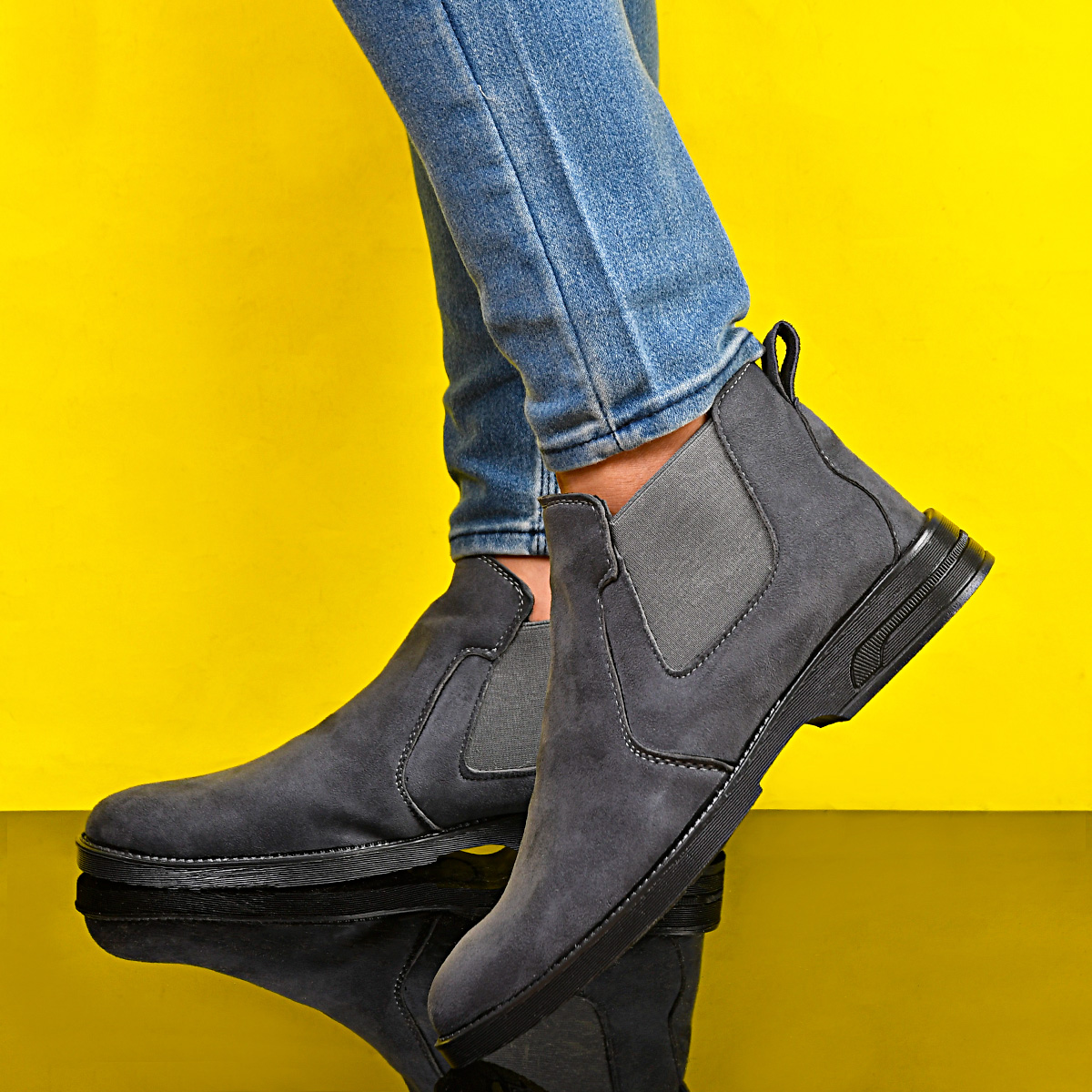 کفش ساقدار طوسی مردانه مدل Alvand