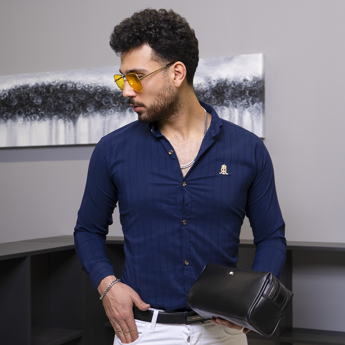 پيراهن مردانه رنگ سرمه اي  مدل Rafel