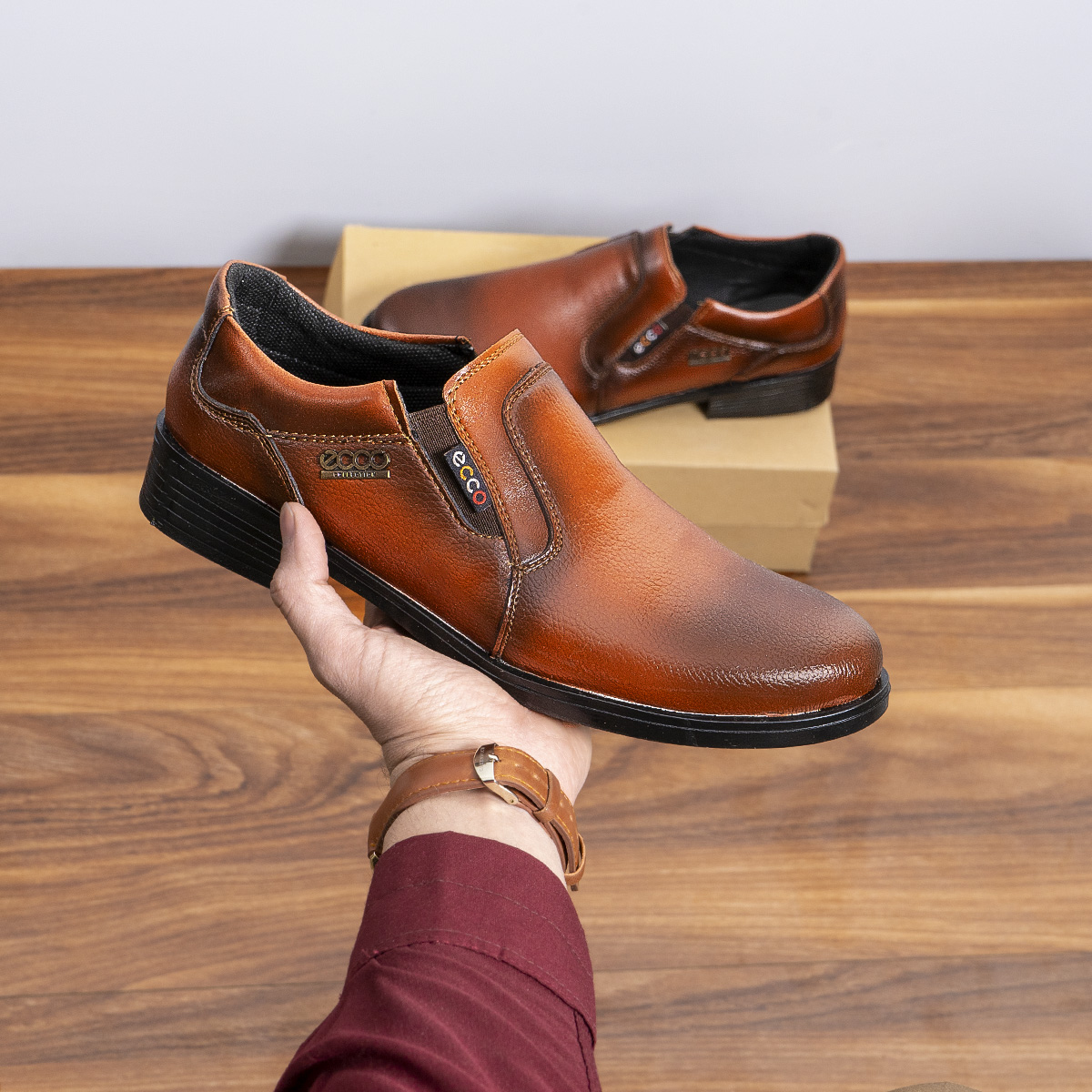 کفش ecco مردانه قهوه ای مدل Kelvin