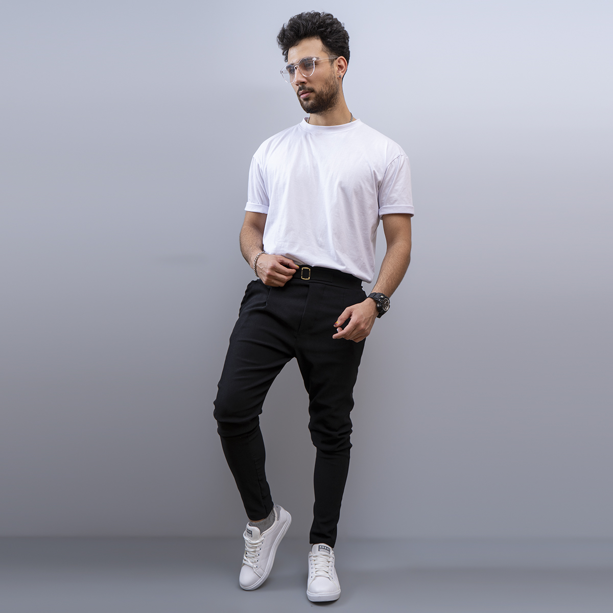 شلوار اسلش سگک دار مردانه مشکی مدلPartiv