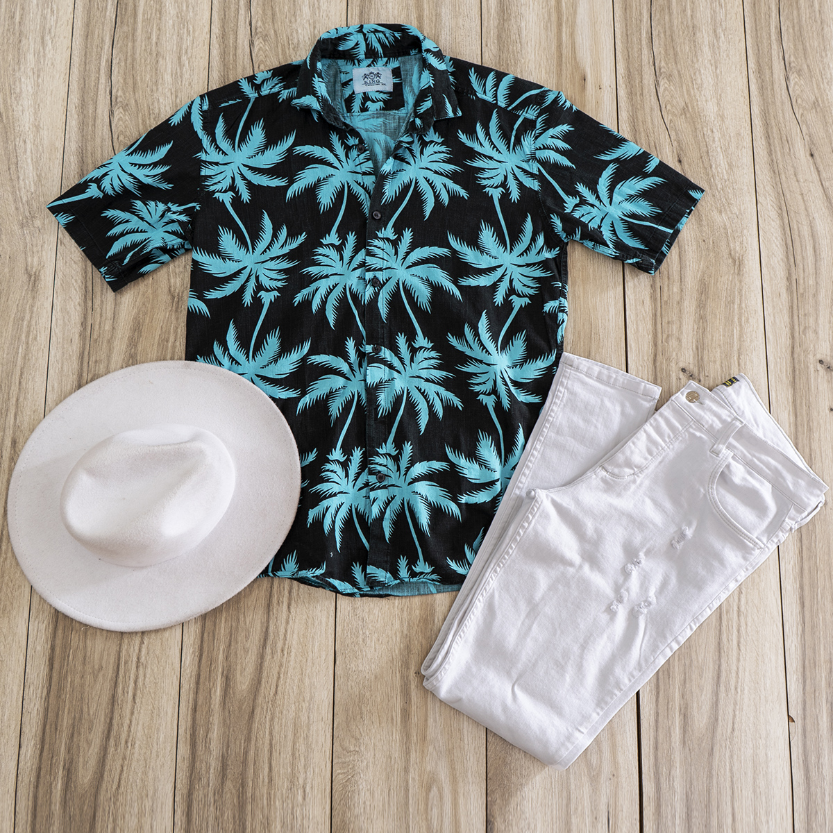 پيراهن هاوايي مردانه مشكي سبز مدل Riofer