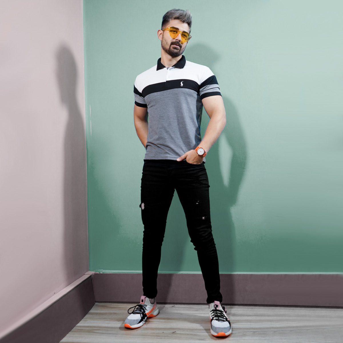 تیشرت مردانه رنگ طوسی سفید مدل chian