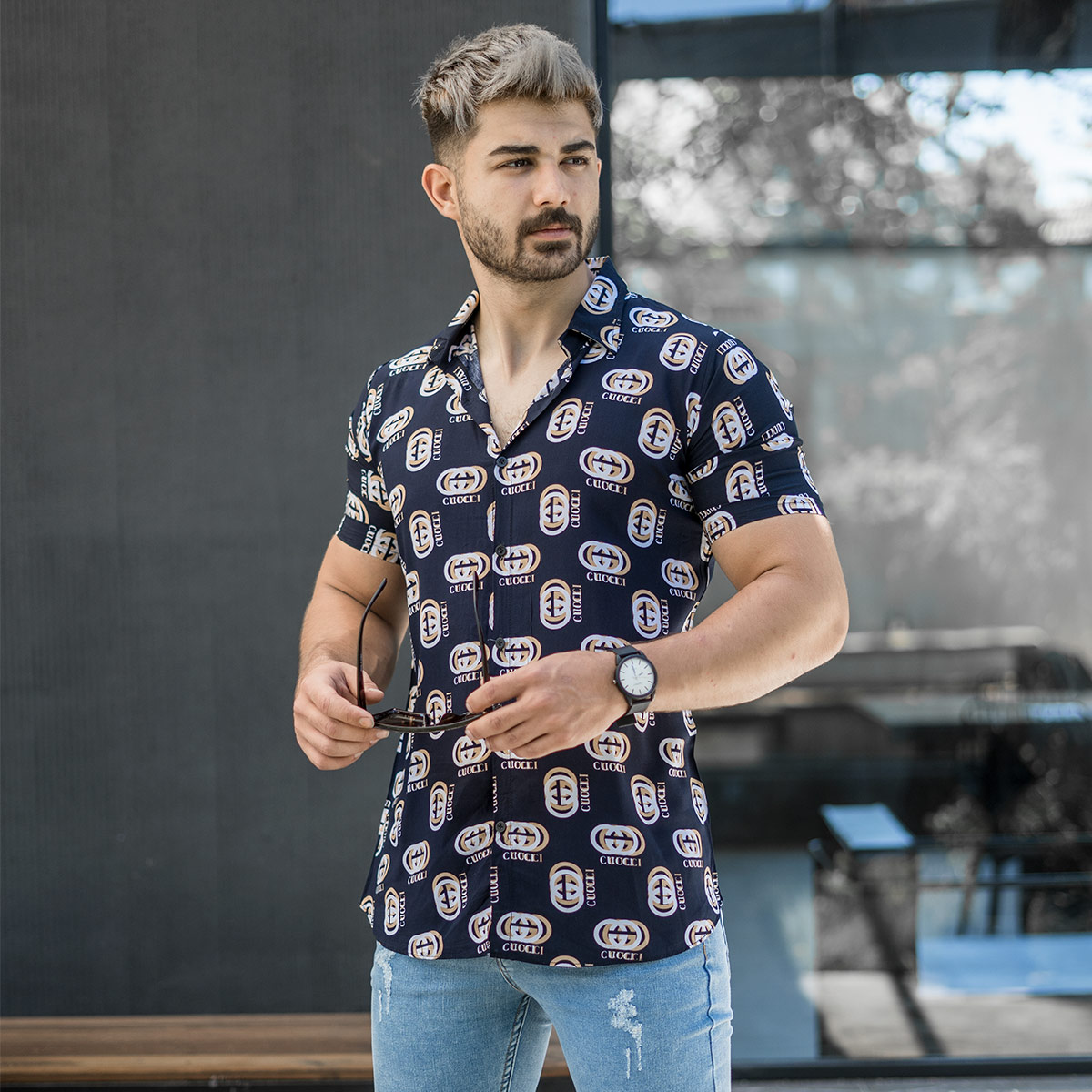 پیراهن هاوایی مردانه گوچی مدل Baten