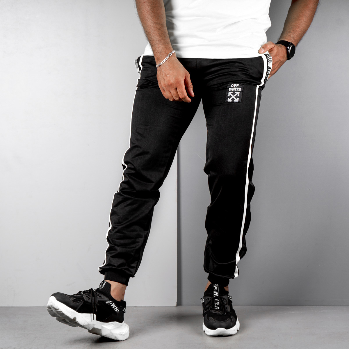 شلوار اسلش مردانه مشکی سفید مدل P62(T)