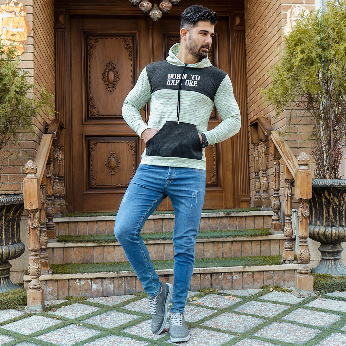 هودی رنگی دو تیکه مردانه مدل Born