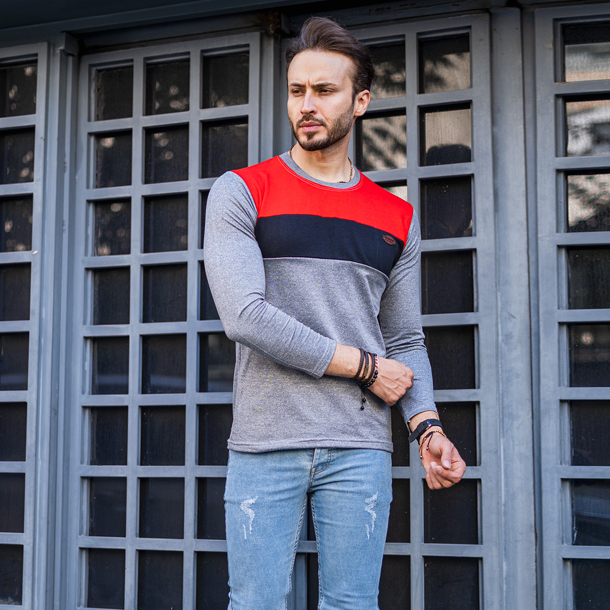 تیشرت پاییزه دوتیکه قرمز مشکی مدل farhod