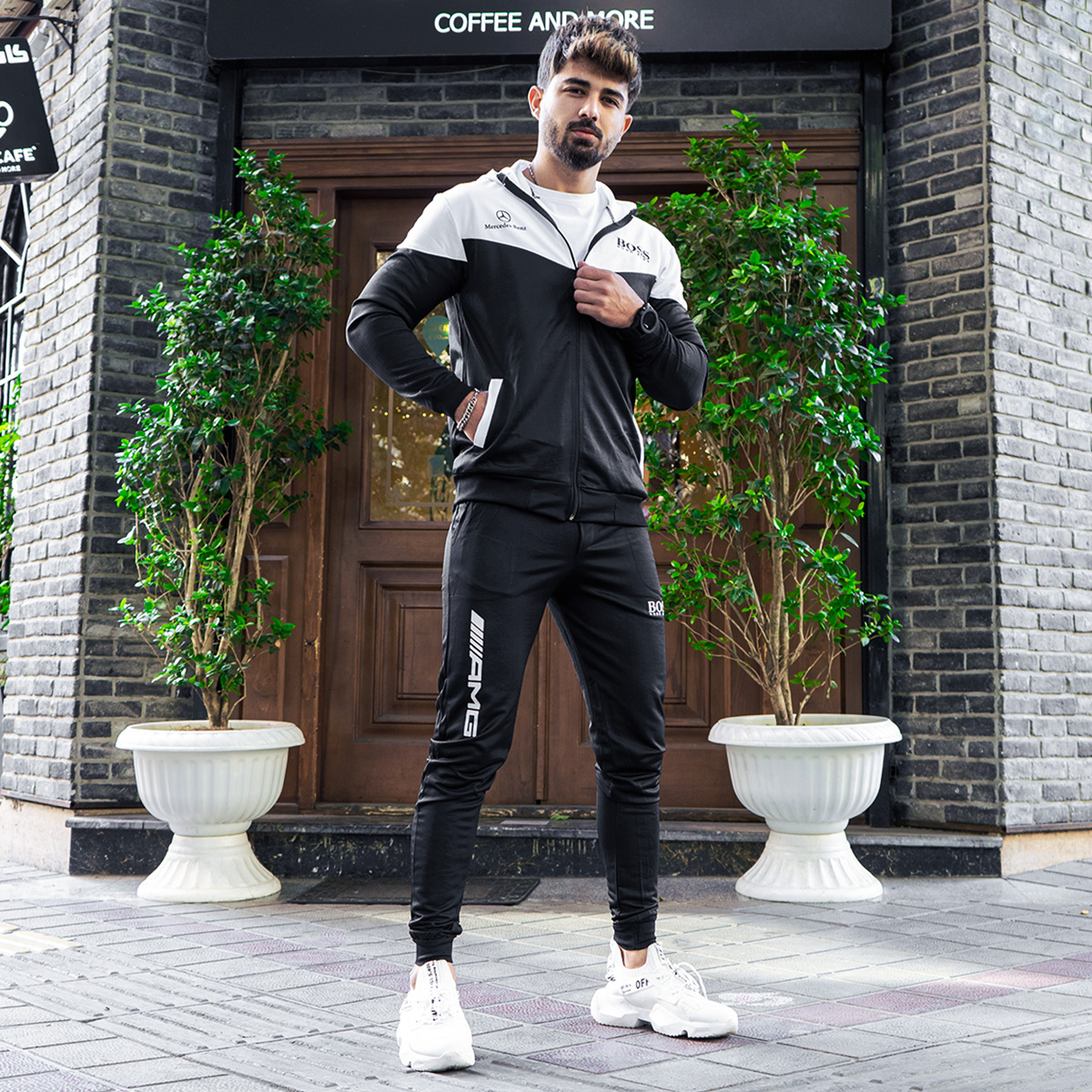 ست سوییشرت شلوار سفید مشکی مردانه مدلBoss