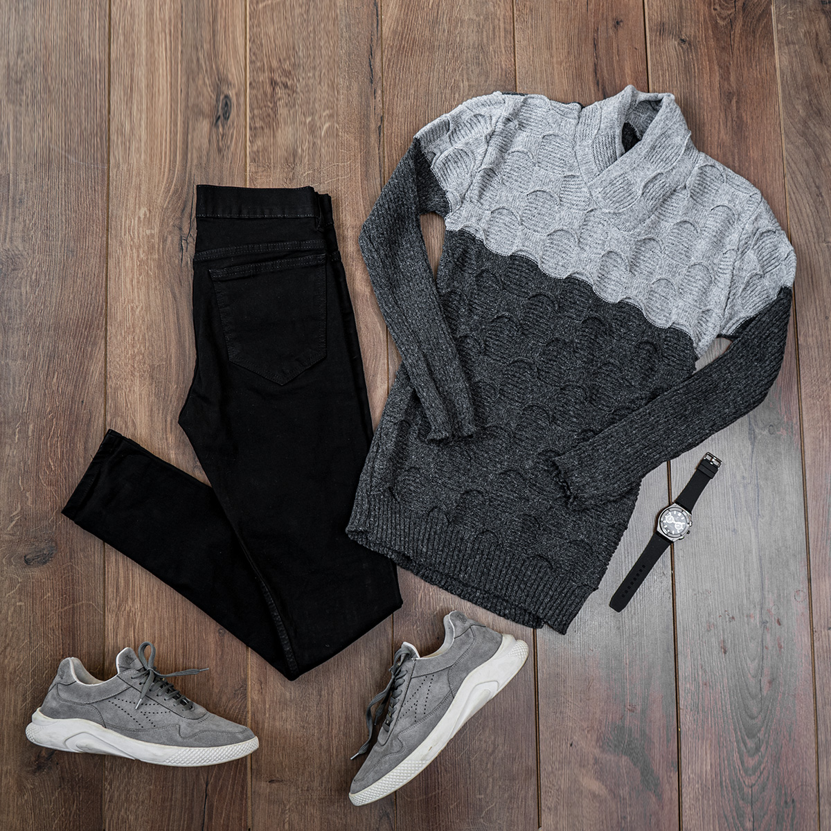 پلیور دورنگ طوسی ذغالی مردانه مدلArkia