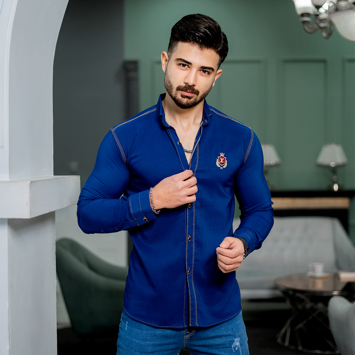 پیراهن مردانه LV آبی مدل gabi