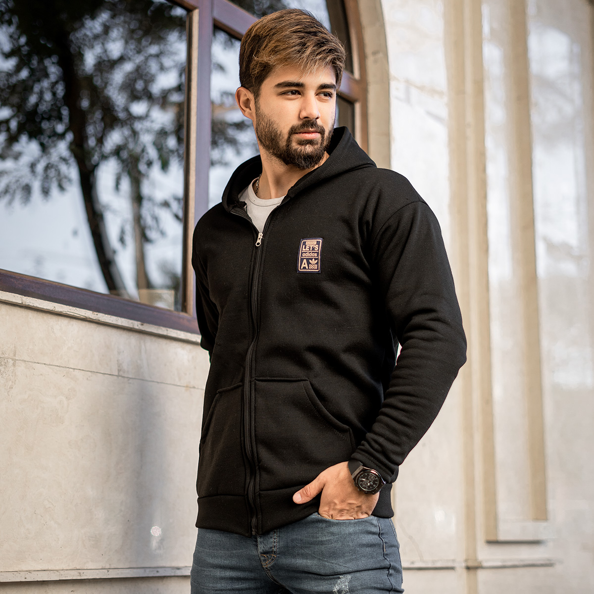 سوییشرت مشکی زیپ دار مردانه مدلA2021
