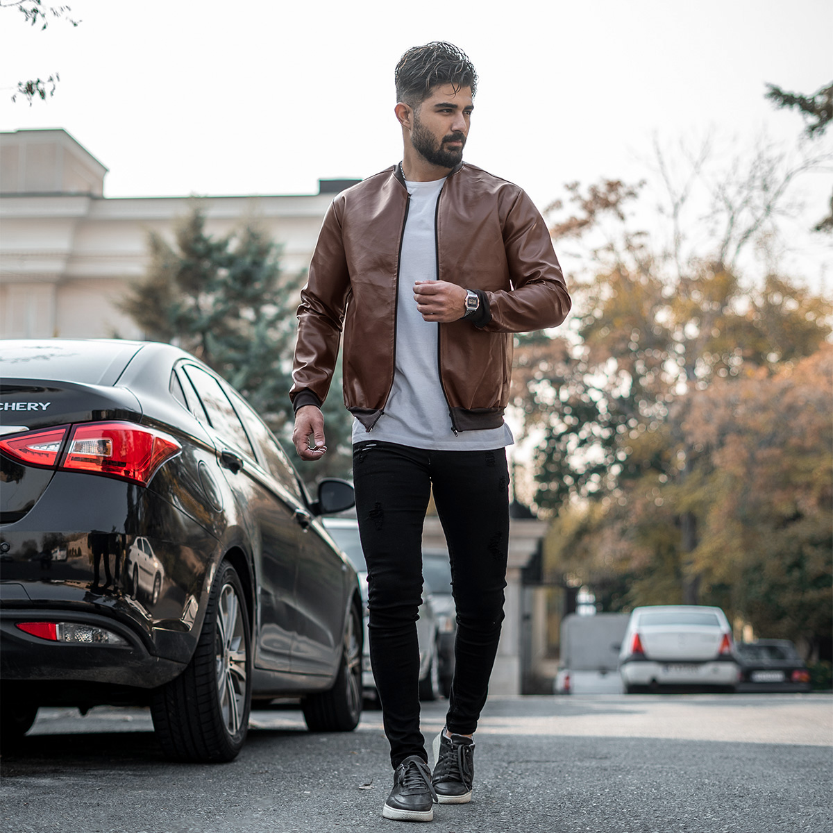 کاپشن خلبانی عسلی مردانه مدل alberta