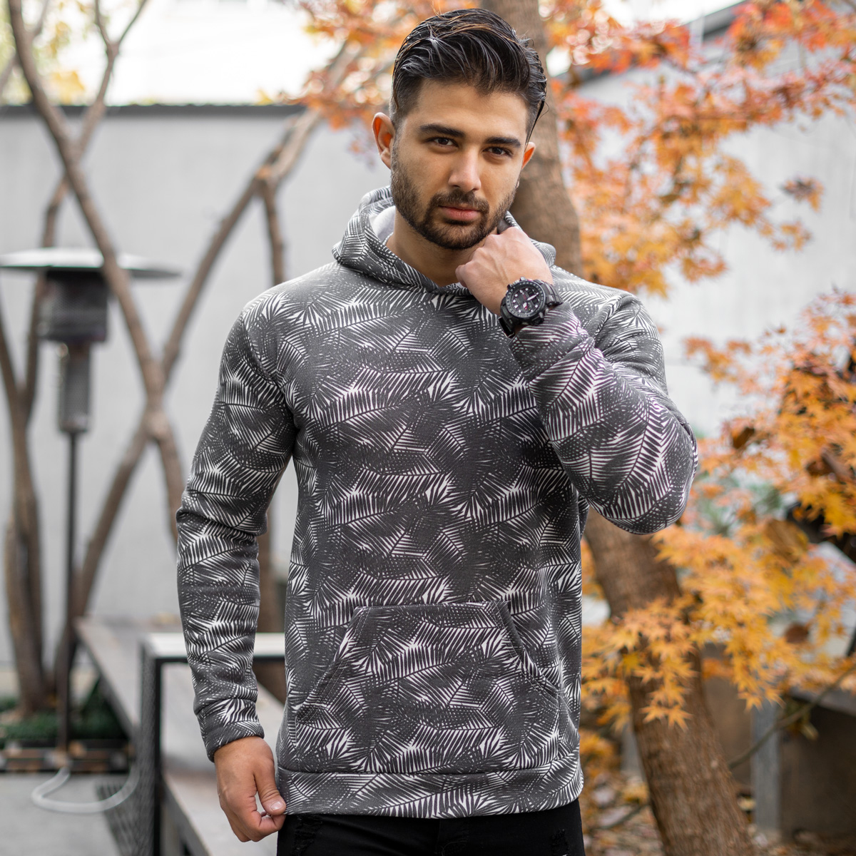 هودی مردانه طرح برگ مشکی مدل Homan