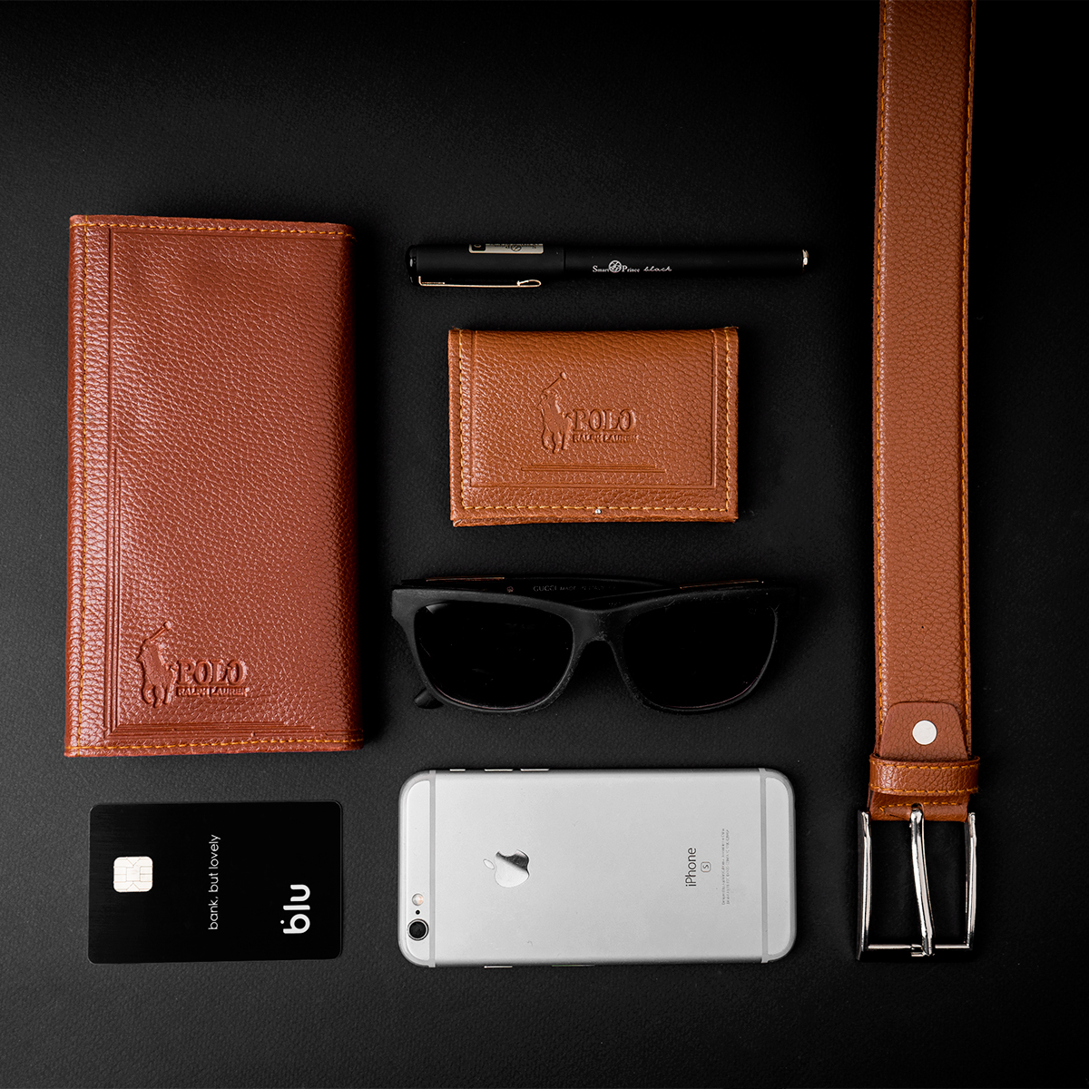 ست کیف و کمربند قهوه ای مدل M101