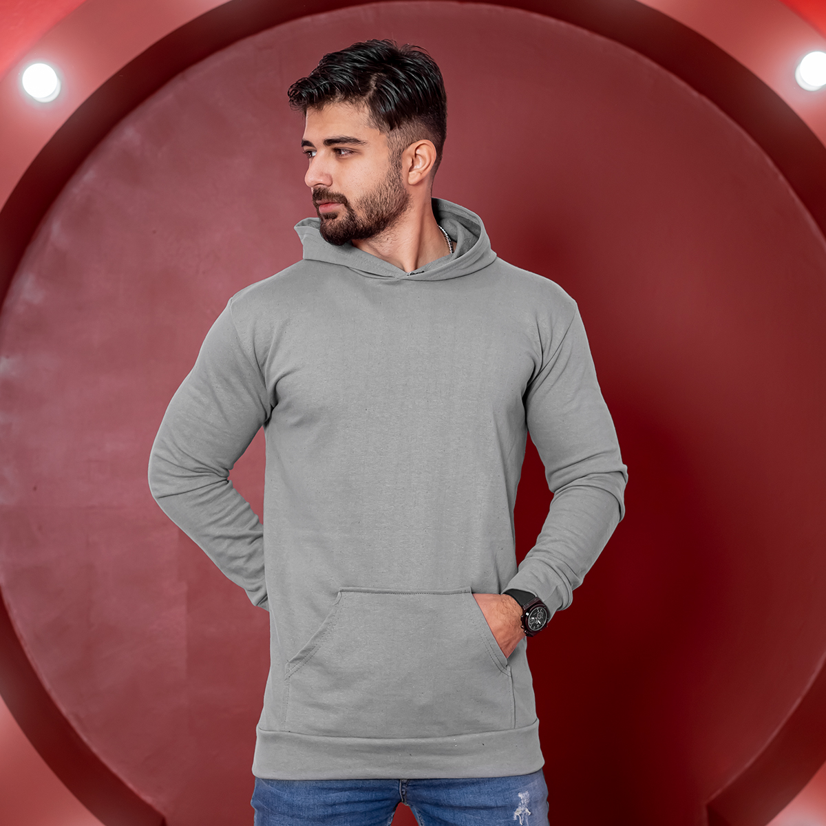 هودی مردانه طوسی مدل Ramtin