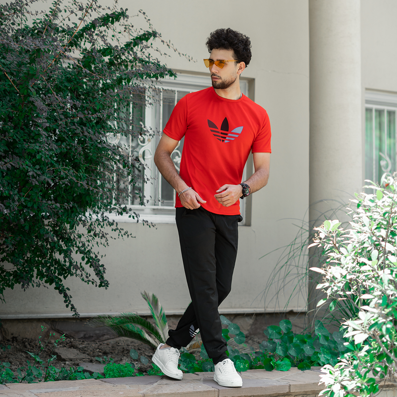 ست تیشرت شلوار Adidas مردانه قرمز مشکی مدل T55