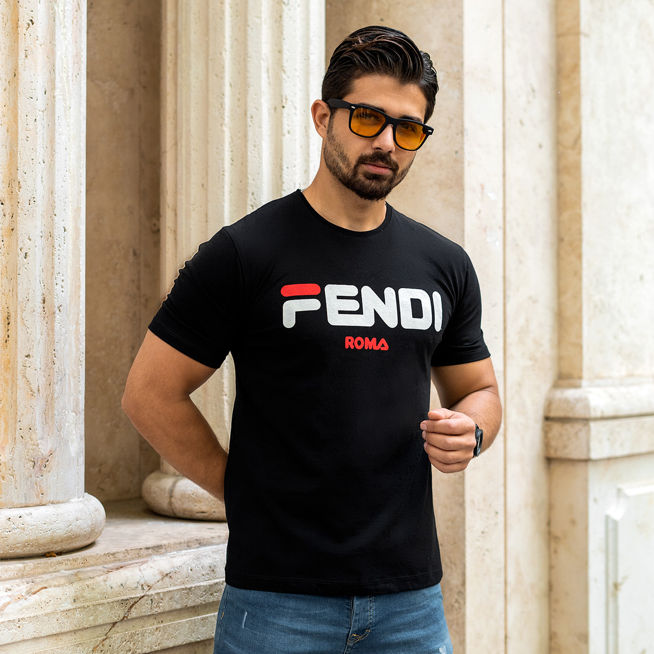 تیشرت فندی مشکی مردانه مدل Roma