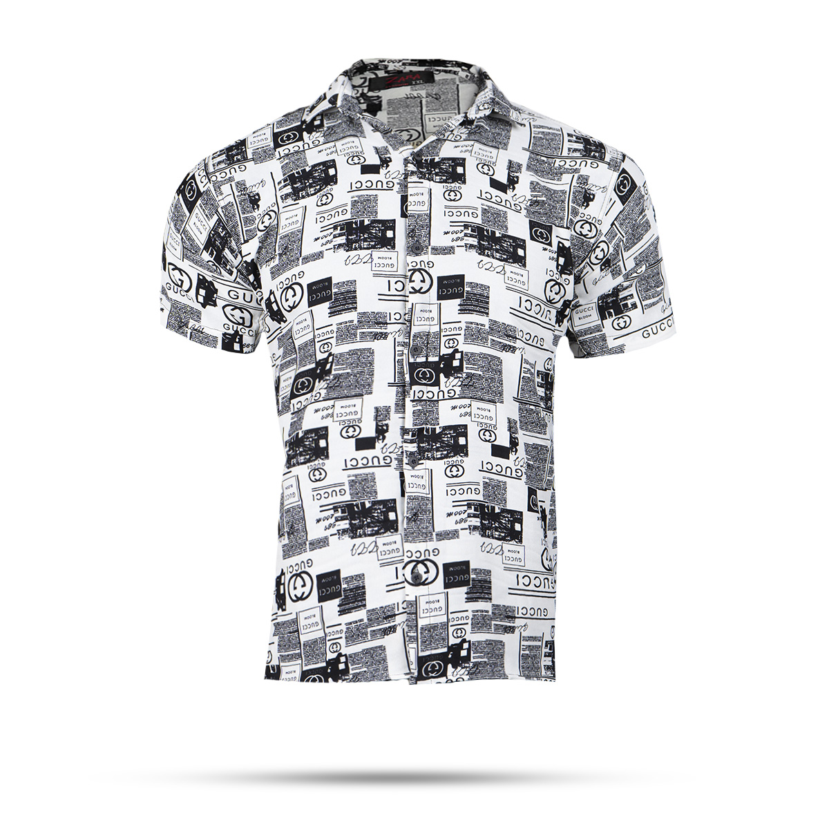 پیراهن هاوایی طرح نوشته سفید مردانه مدل Gucci