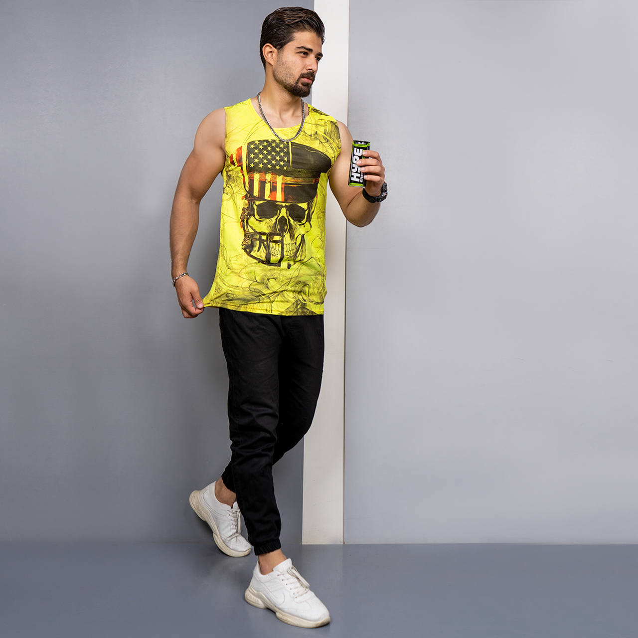 رکابی (T) زرد طرح جمجمه مردانه مدل S85