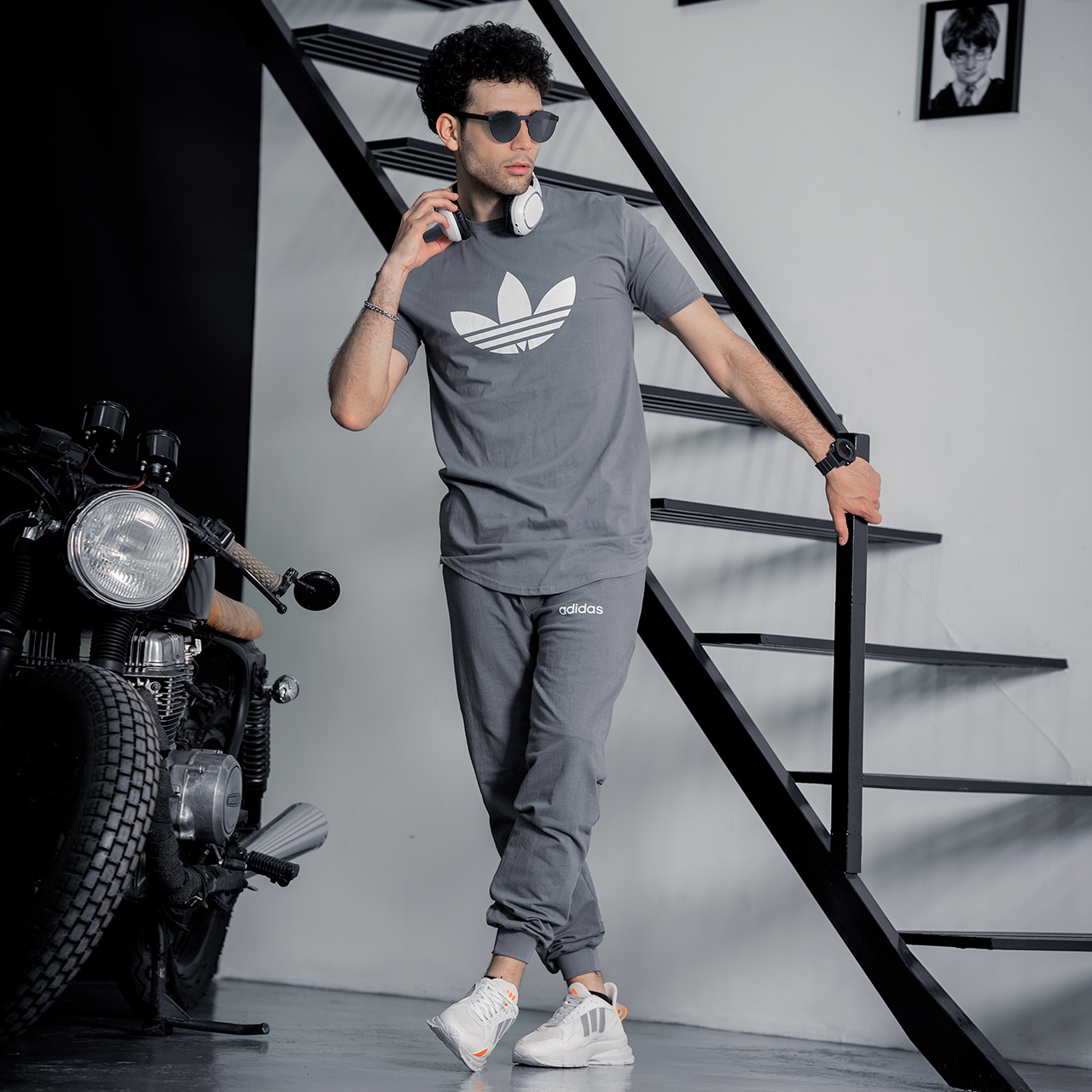 ست تیشرت شلوار مردانه طوسی آدیداس مدل DG110