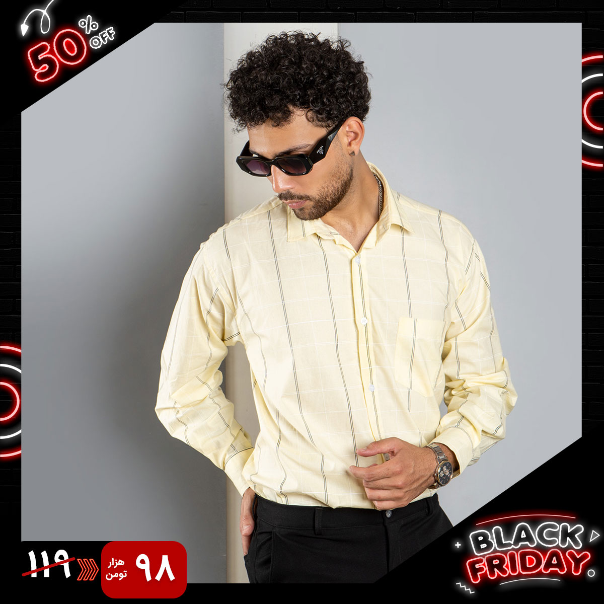 پیراهن خط دار زرد مردانه مدل Morfi