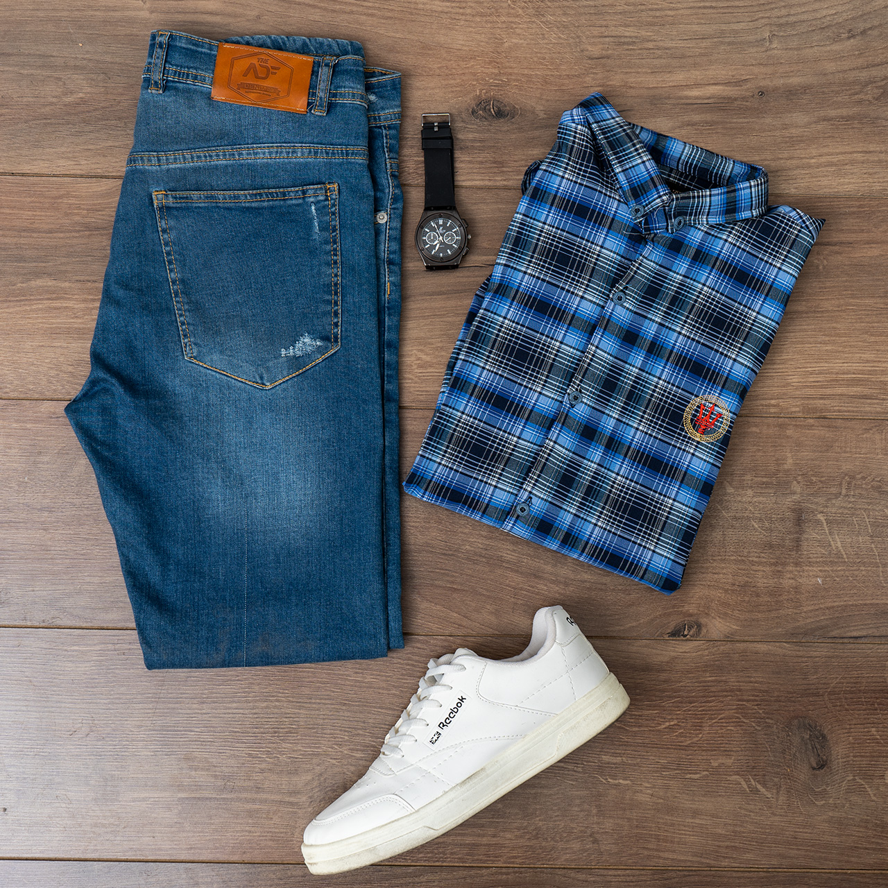 پیراهن مردانه چهارخونه آبی مدلA88