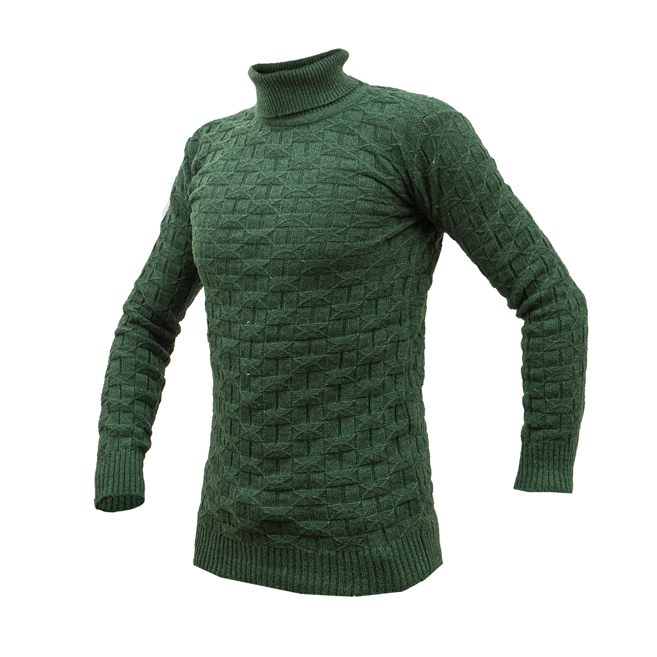 پلیور یقه اسکی سبز طرح لوزی مردانه مدلG10