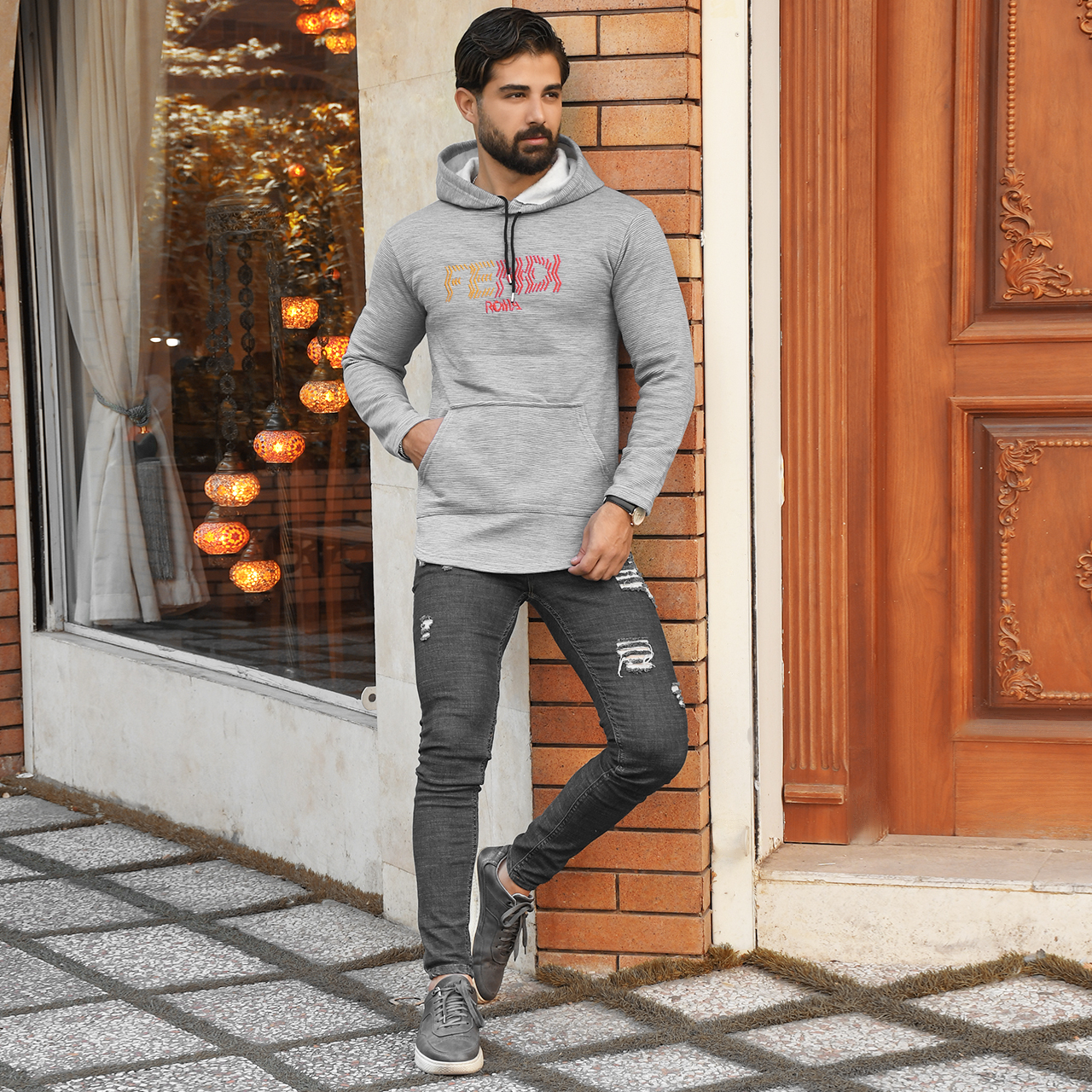 هودی مردانه Fendi طوسی مدل K90