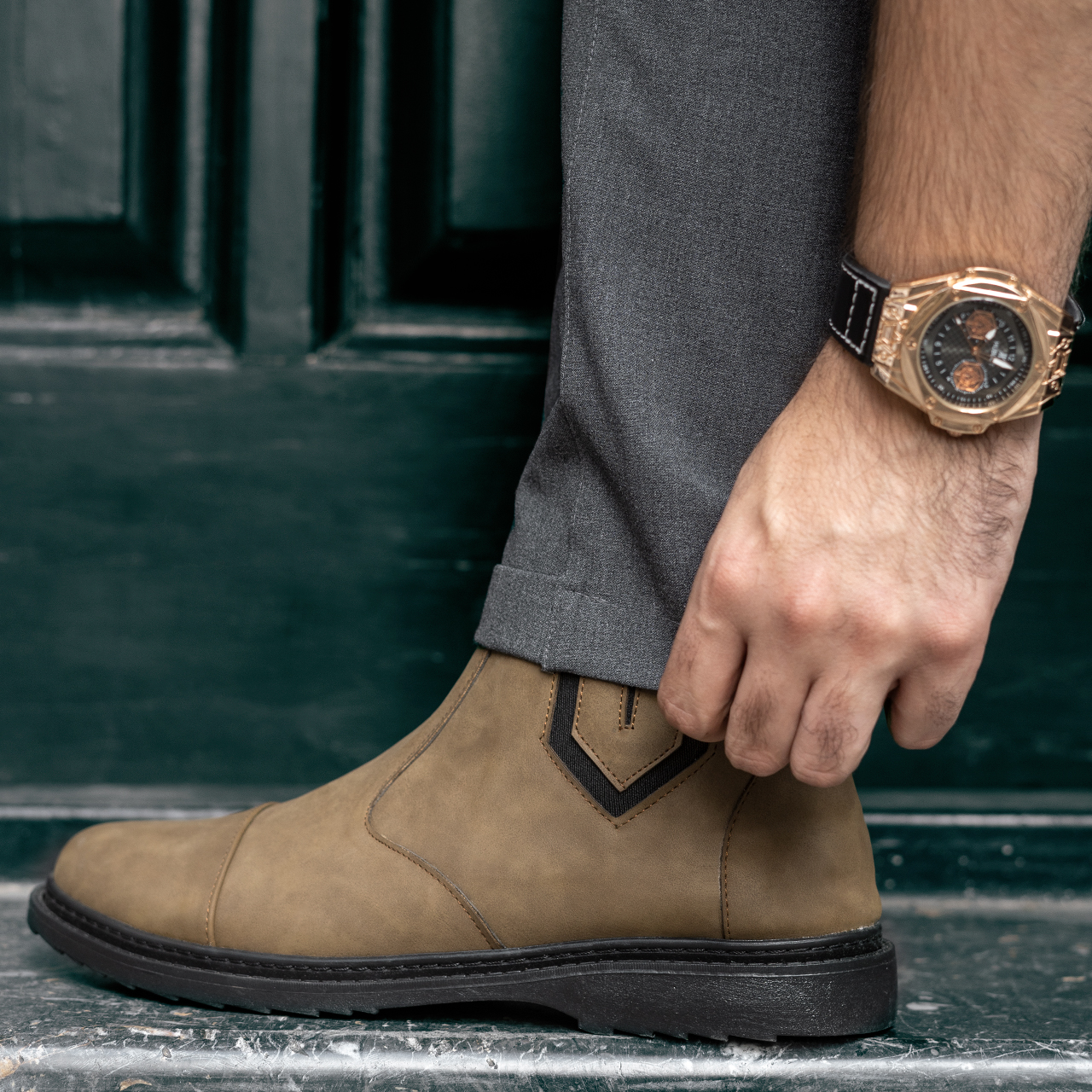 نیم بوت مردانه خاکی مدل Argan