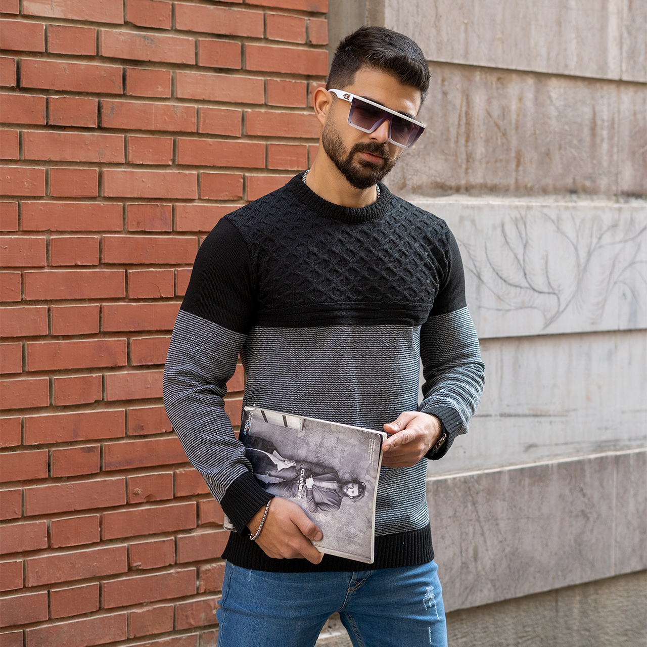پلیور مردانه راه راه مشکی مدل navid