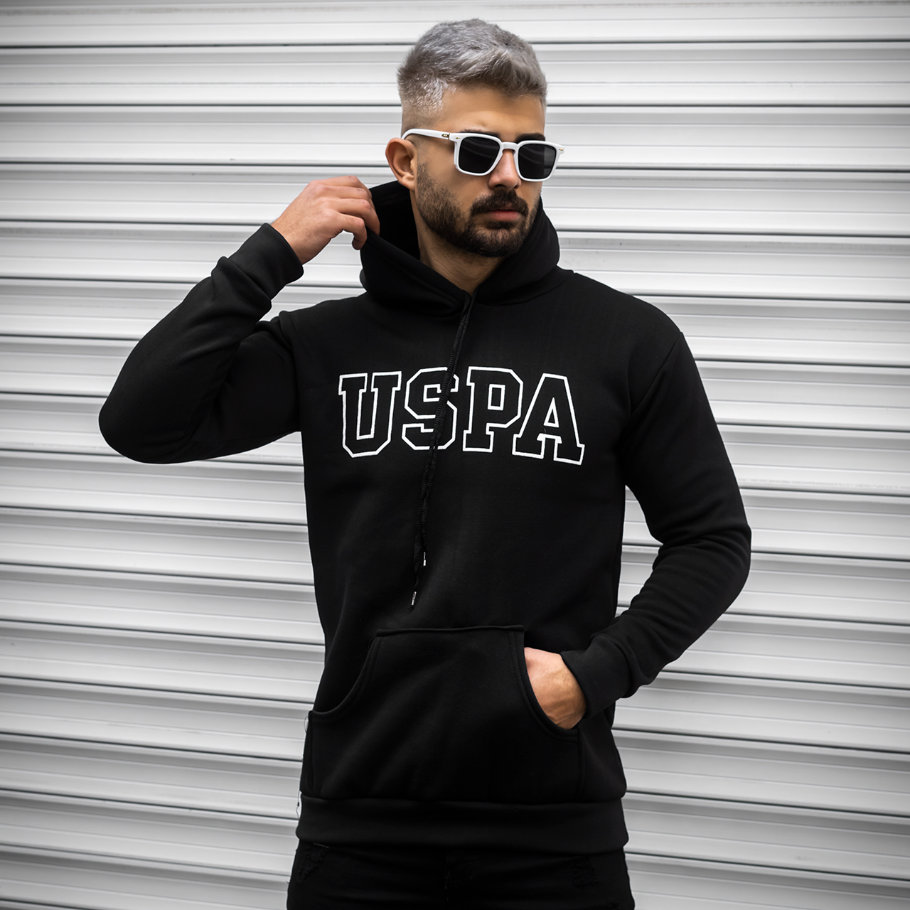 هودی مردانه USPA مشکی مدل Sarmad