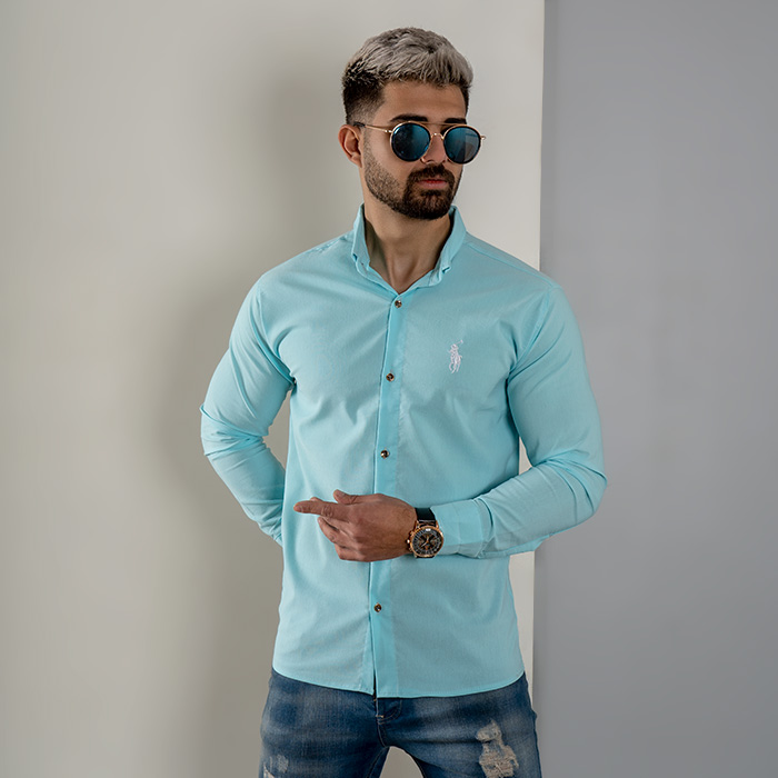 پیراهن مردانه آبی فیروزه ای مدل VQ