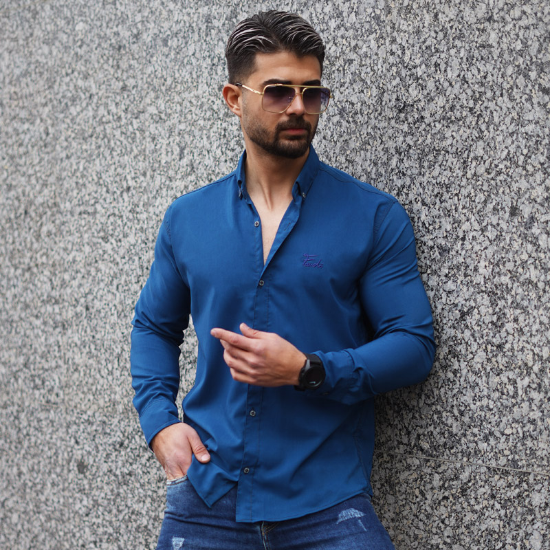 پیراهن مردانه آبی مدل Fendi