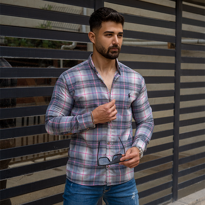 پیراهن خاکستری صورتی مردانه مدل Farzad