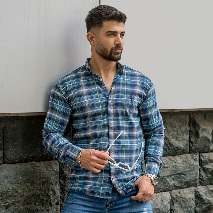 پیراهن مردانه سبز آبی مدل Farzad