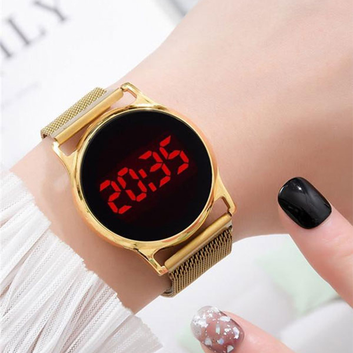 ساعت LED بند فلزی طلایی مدل Ronas