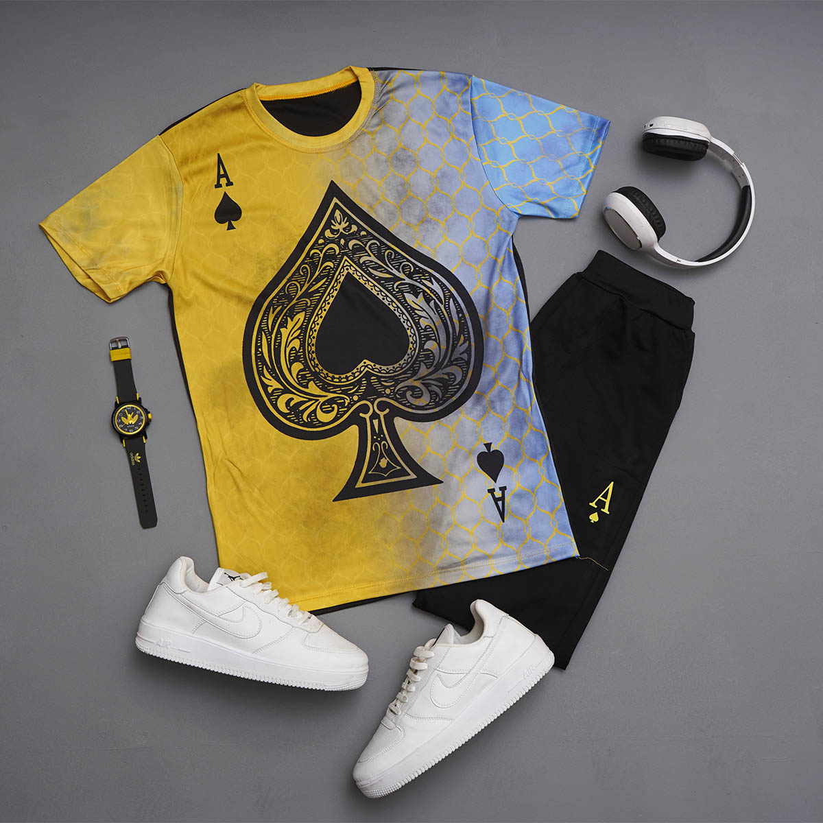 ست تیشرت شلوار زرد مردانه مدل A-pik