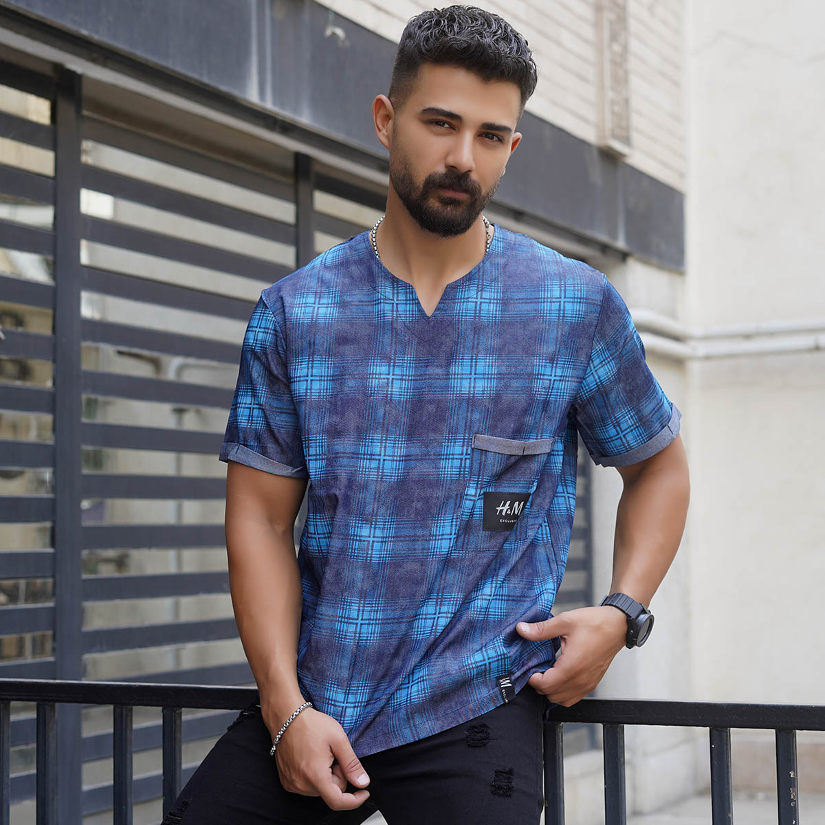 تیشرت مردانه آبی مدل Artian