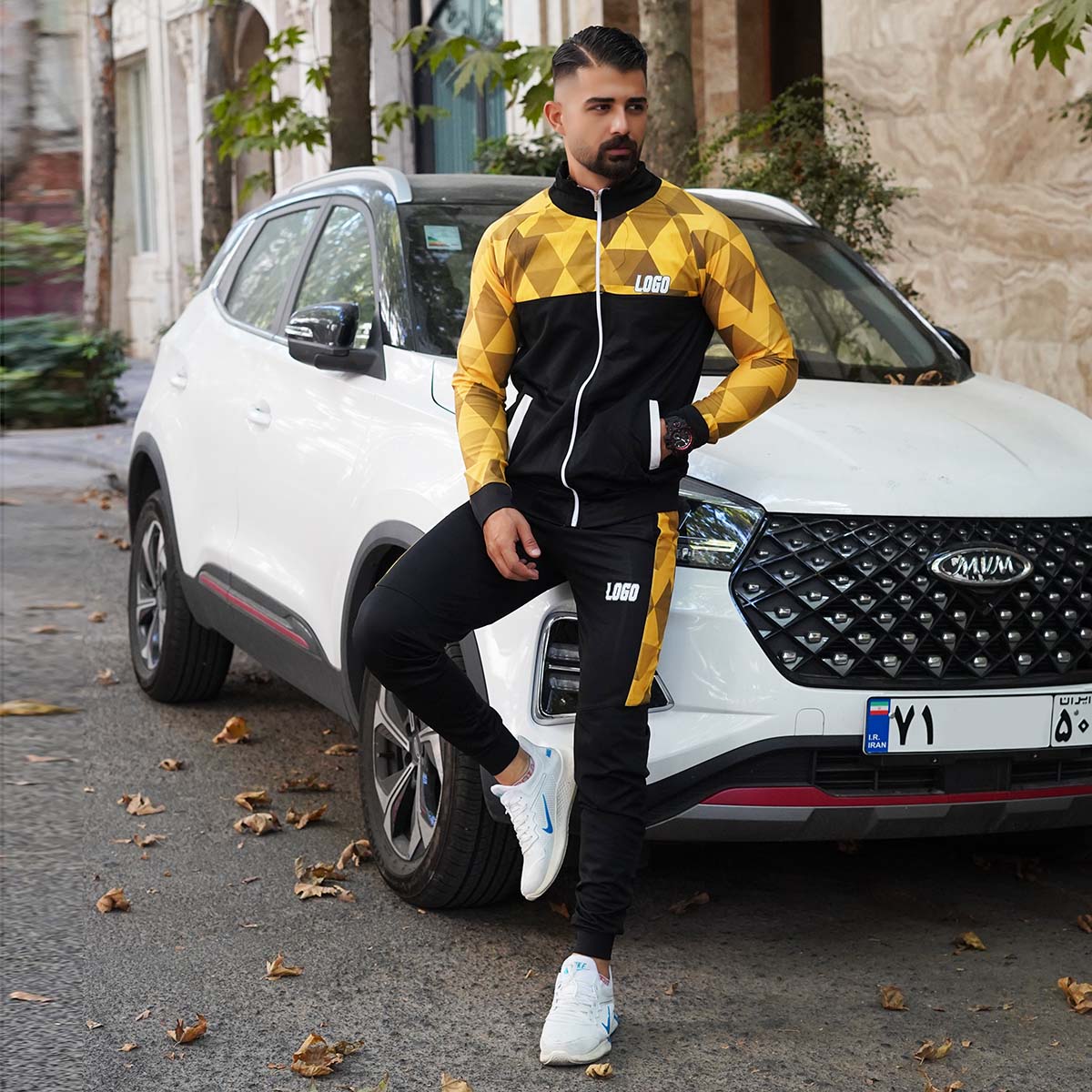 ست سوئیشرت شلوارمردانه مشکی زرد مدل Logo-z