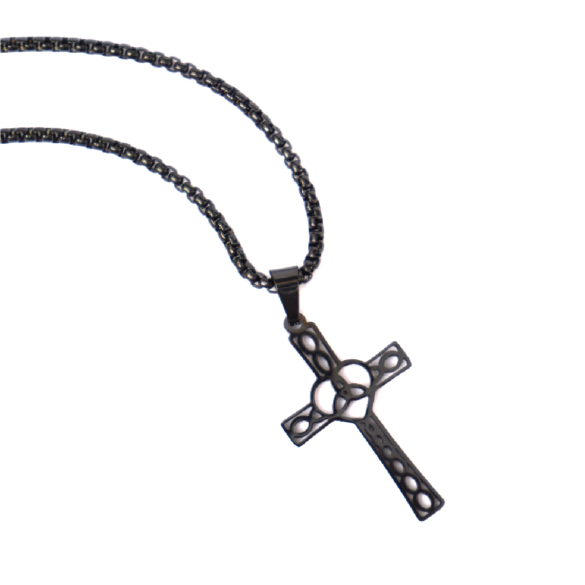 گردنبند مشکی طرح صلیب و قلب مدل SH