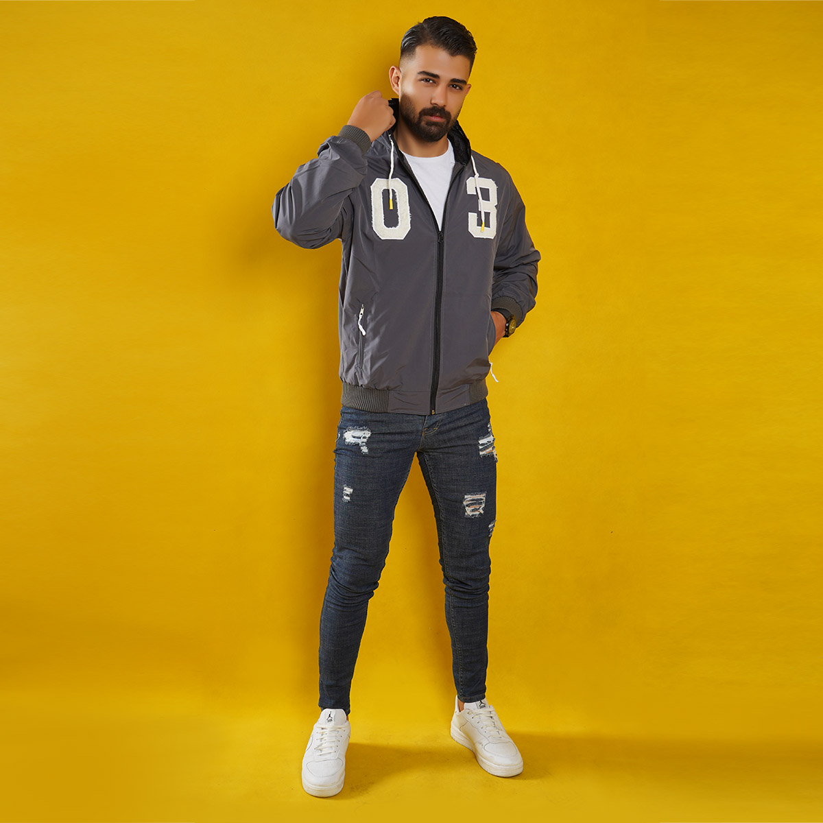 کاپشن مردانه طوسی مدل 03