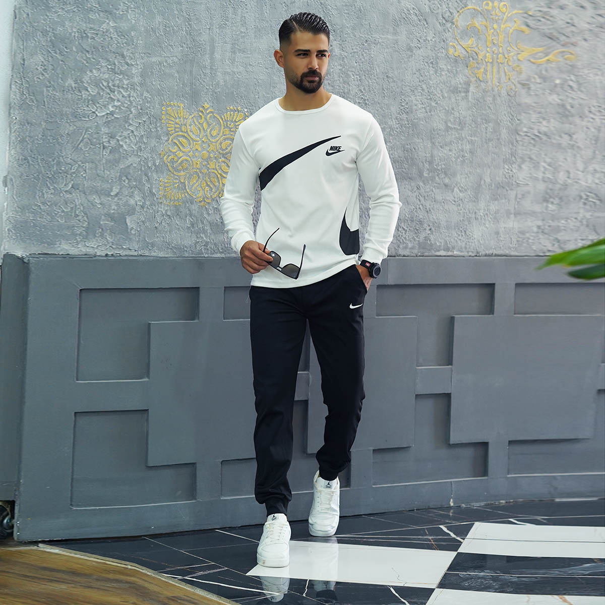 ست تیشرت آستین بلند شلوار سفید مدل Milano