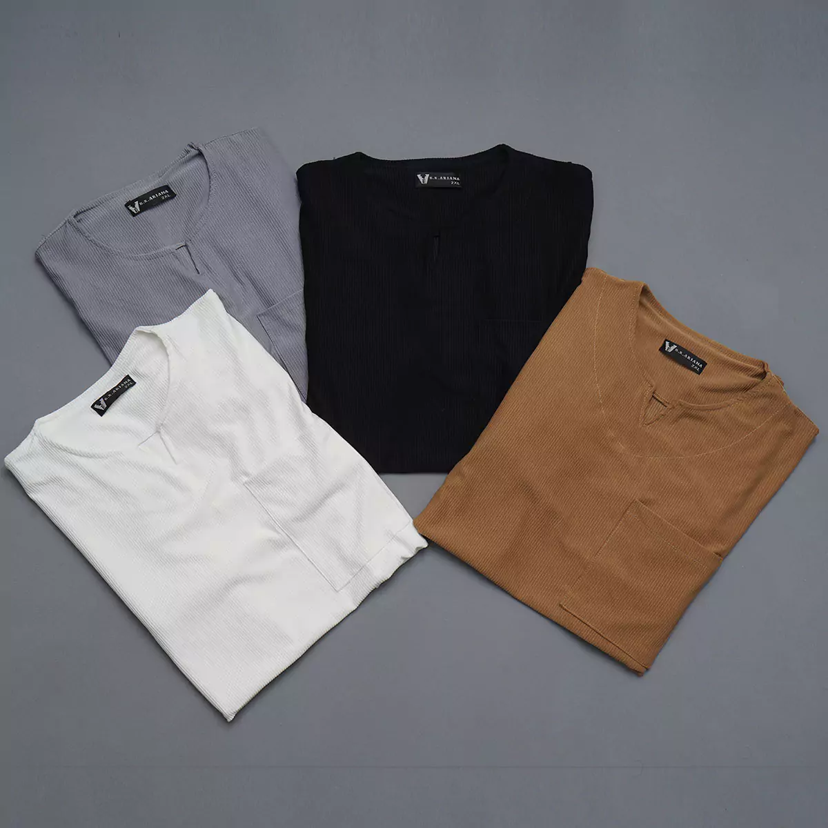 تیشرت آستین بلند یقه کوبایی کرم مردانه مدل Asam