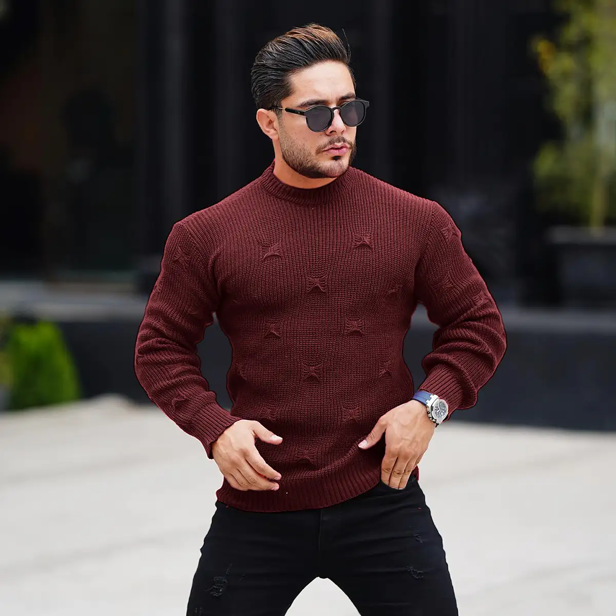 پلیور زاپ دار زرشکی مردانه مدلDeta