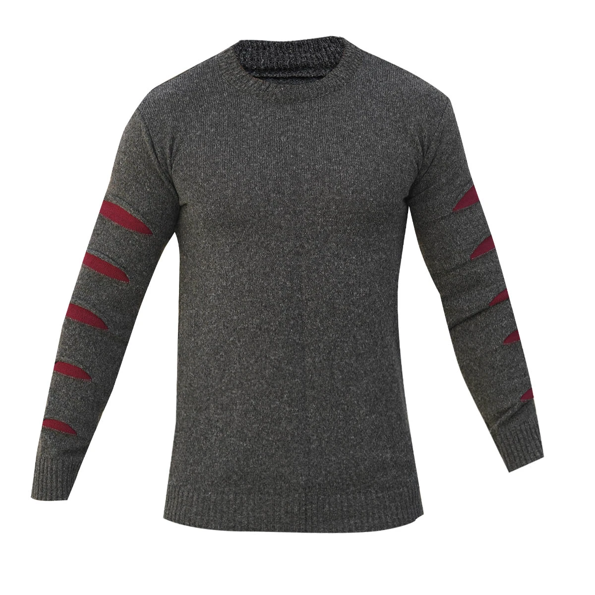 پلیور مردانه یقه گرد ذغالی زرشکی مدل Q20