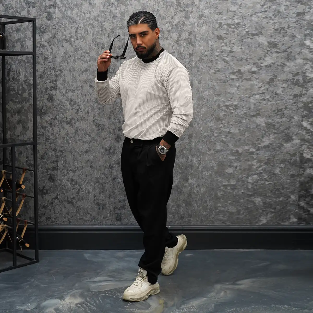 تیشرت آستین بلند سفید مردانه مدل Behrouz