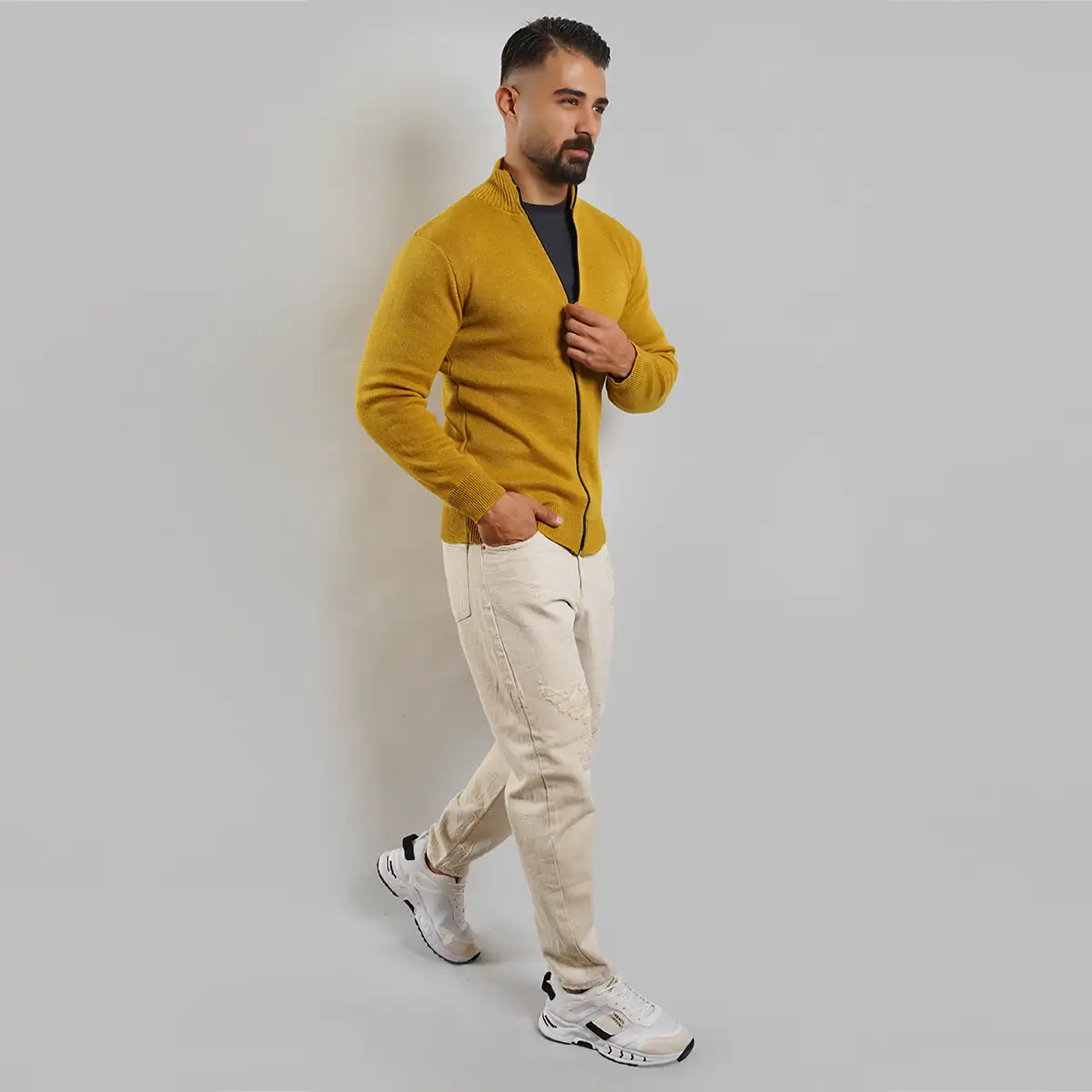 سوییشرت مردانه خردلی مدل Meysam