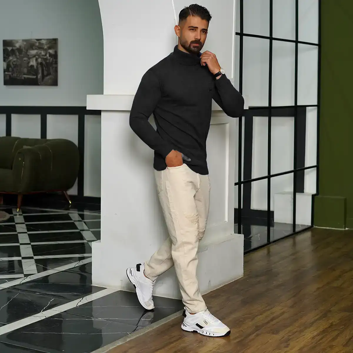 پلیور یقه اسکی پوما مشکی مدل Daryoosh