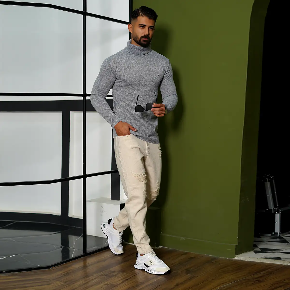 پلیور یقه اسکی پوما طوسی مدل Daryoosh