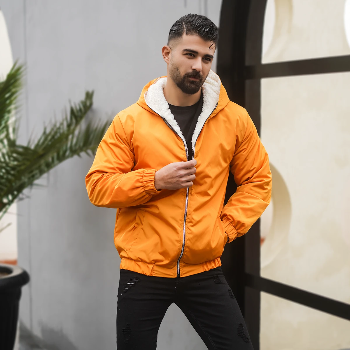 کاپشن داخل پشمی مردانه زرد مدل Massoud